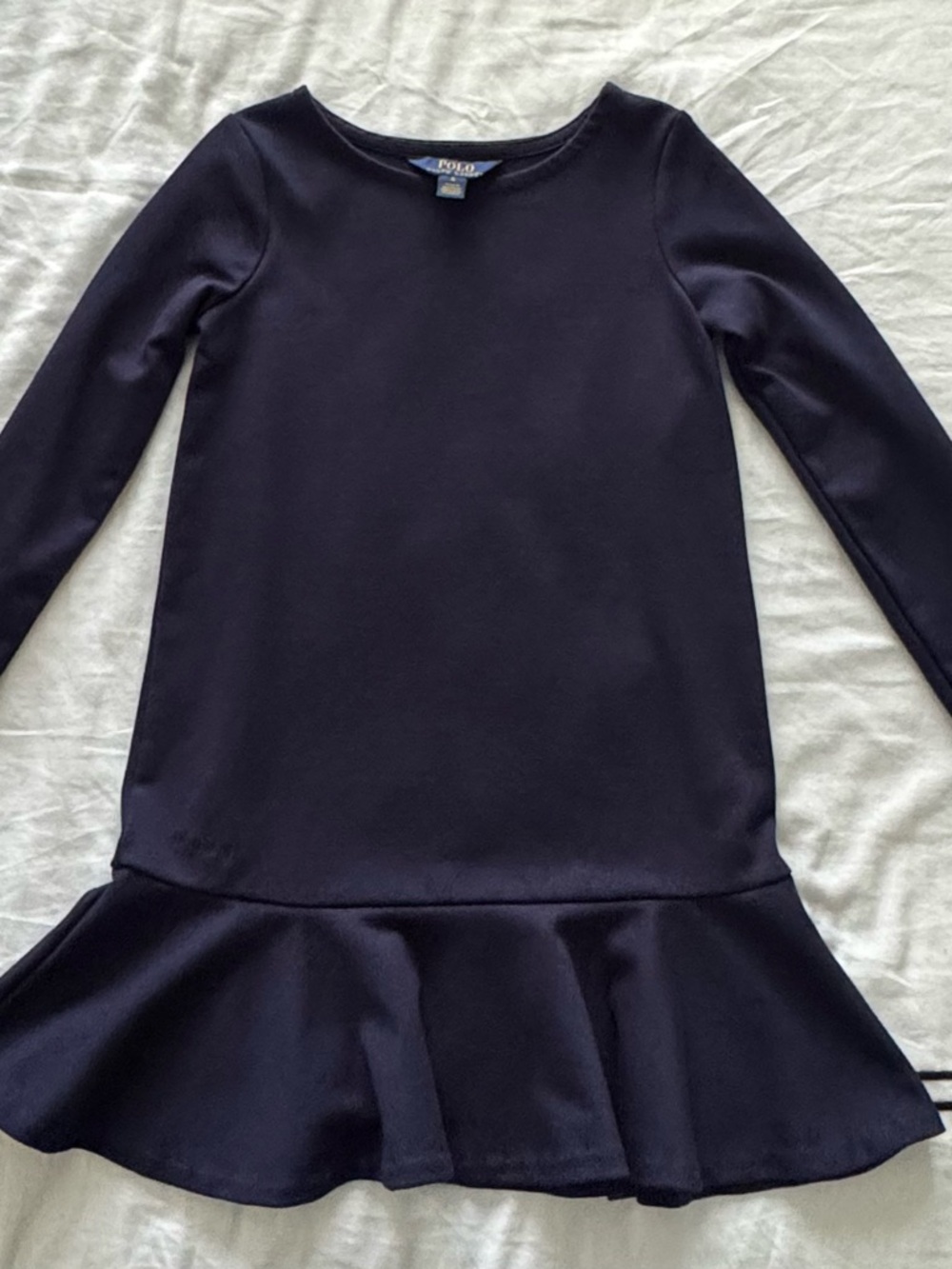 Polo by Ralph Lauren Girls Navy Long Sleeve Peplum Dress